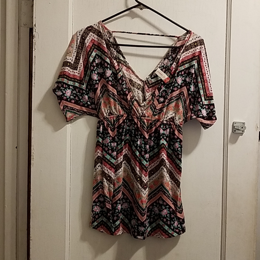 Juniors Striped Multicolored Short Sleeve Top